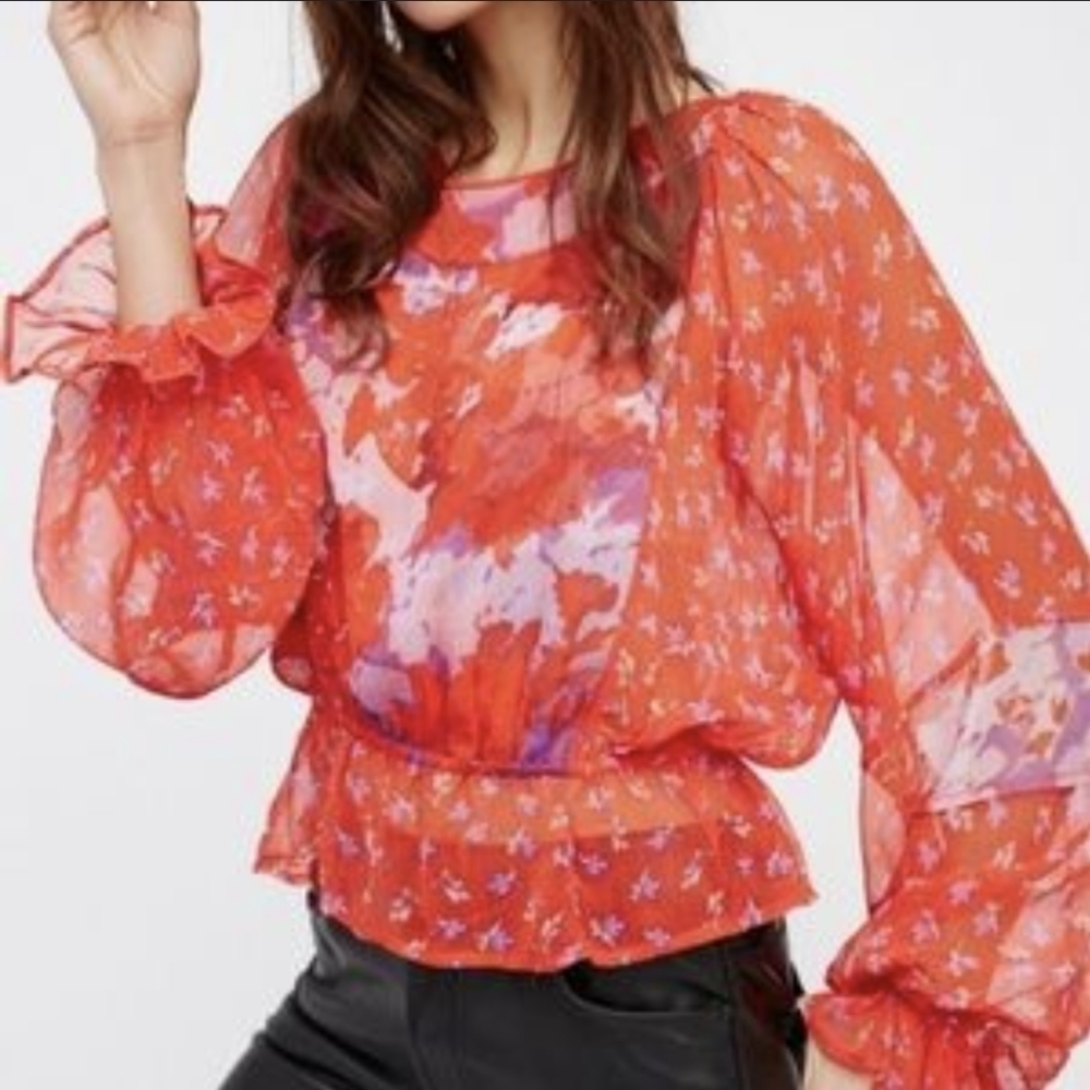 Free People sheer boho printed blouse top medium